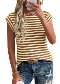 PRETTYGARDEN Women's Spring Vest Tops Cap Sleeve Striped Shirt Knit Tank Top Summer Beach Vacation Clothes PRETTYGARDEN