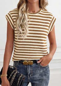 PRETTYGARDEN Women's Spring Vest Tops Cap Sleeve Striped Shirt Knit Tank Top Summer Beach Vacation Clothes PRETTYGARDEN