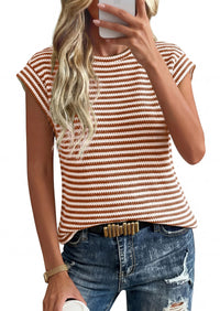 PRETTYGARDEN Women's Spring Vest Tops Cap Sleeve Striped Shirt Knit Tank Top Summer Beach Vacation Clothes PRETTYGARDEN