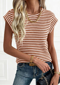 PRETTYGARDEN Women's Spring Vest Tops Cap Sleeve Striped Shirt Knit Tank Top Summer Beach Vacation Clothes PRETTYGARDEN