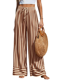 PRETTYGARDEN Womens Palazzo Pants 2026 Summer Striped Wide Leg Trousers Elastic Waist Flowy Lounge Pant Pockets