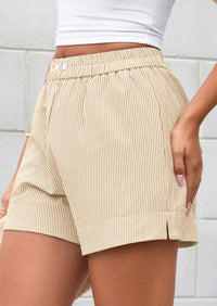 PRETTYGARDEN Women Striped Shorts Casual Elastic Waist  Bottoms Beach Shorts