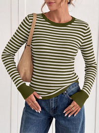 PRETTYGARDEN Womens Long Sleeve Striped Fitted Sweater Tops  | Crewneck Color Block Fall Sweaters, Stretchy Ribbed Knit Tops, Slim Fit Shirts for Going Out, Business Casual, Trendy Clothes