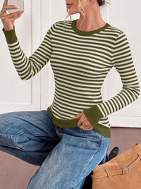 PRETTYGARDEN Womens Long Sleeve Striped Fitted Sweater Tops  | Crewneck Color Block Fall Sweaters, Stretchy Ribbed Knit Tops, Slim Fit Shirts for Going Out, Business Casual, Trendy Clothes