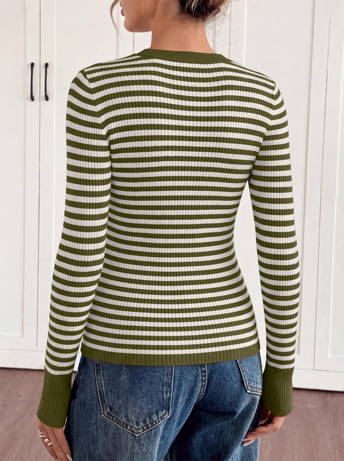 PRETTYGARDEN Womens Long Sleeve Striped Fitted Sweater Tops  | Crewneck Color Block Fall Sweaters, Stretchy Ribbed Knit Tops, Slim Fit Shirts for Going Out, Business Casual, Trendy Clothes