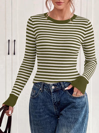PRETTYGARDEN Womens Long Sleeve Striped Fitted Sweater Tops  | Crewneck Color Block Fall Sweaters, Stretchy Ribbed Knit Tops, Slim Fit Shirts for Going Out, Business Casual, Trendy Clothes