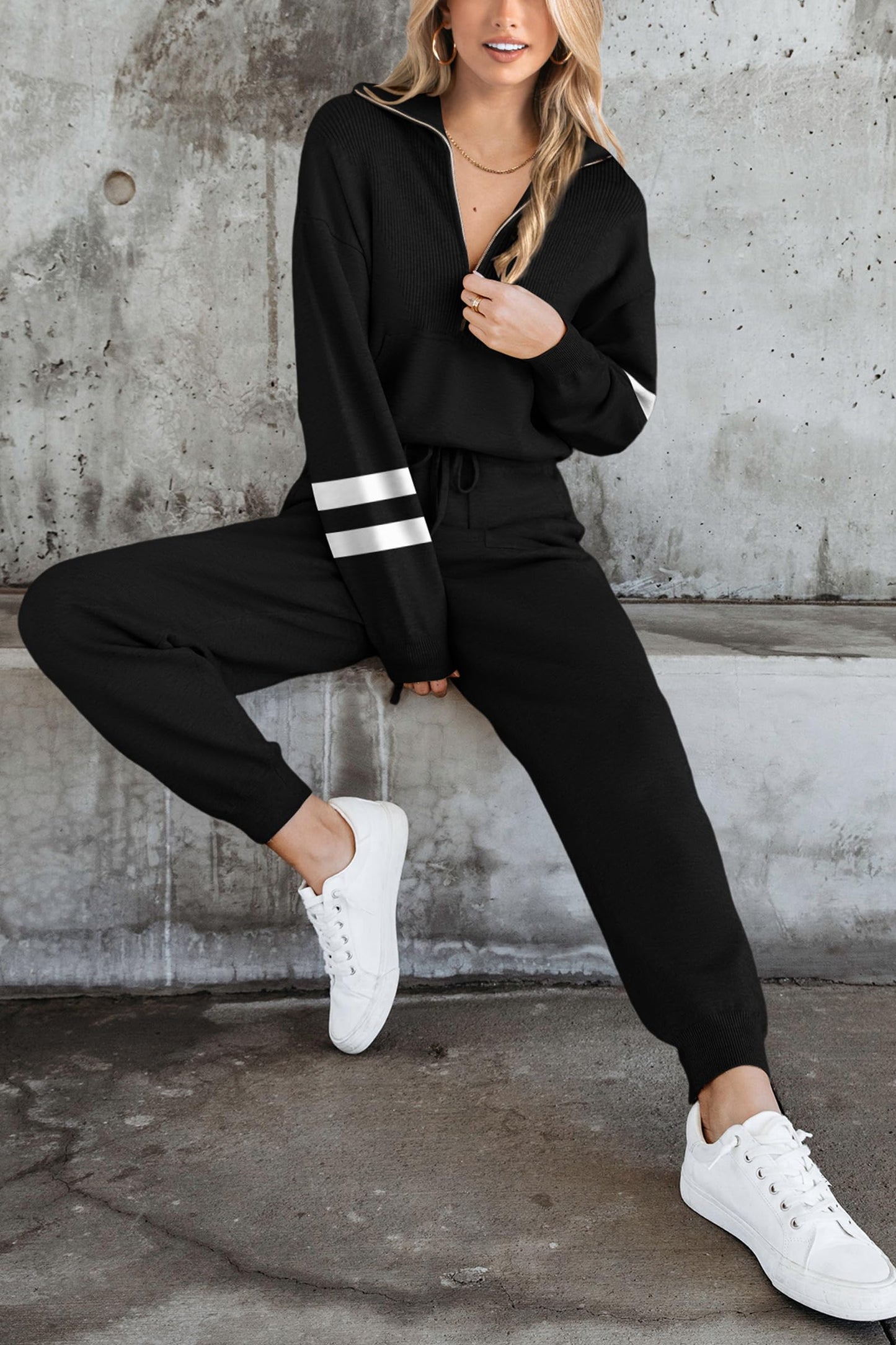 2 Piece Sweater Set Pullover Zip Up Sweatshirt Jogger Sweatpants Tracksuit Casual Outfit