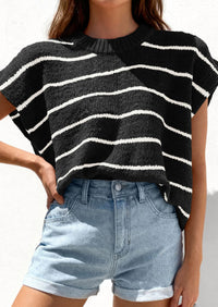 PRETTYGARDEN Womens Summer Short Sleeve Tops Trendy Crew Neck Striped Knit Sweater Business Casual Spring Clothes PRETTYGARDEN