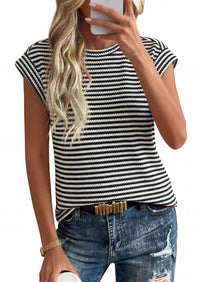 PRETTYGARDEN Women's Spring Vest Tops Cap Sleeve Striped Shirt Knit Tank Top Summer Beach Vacation Clothes PRETTYGARDEN