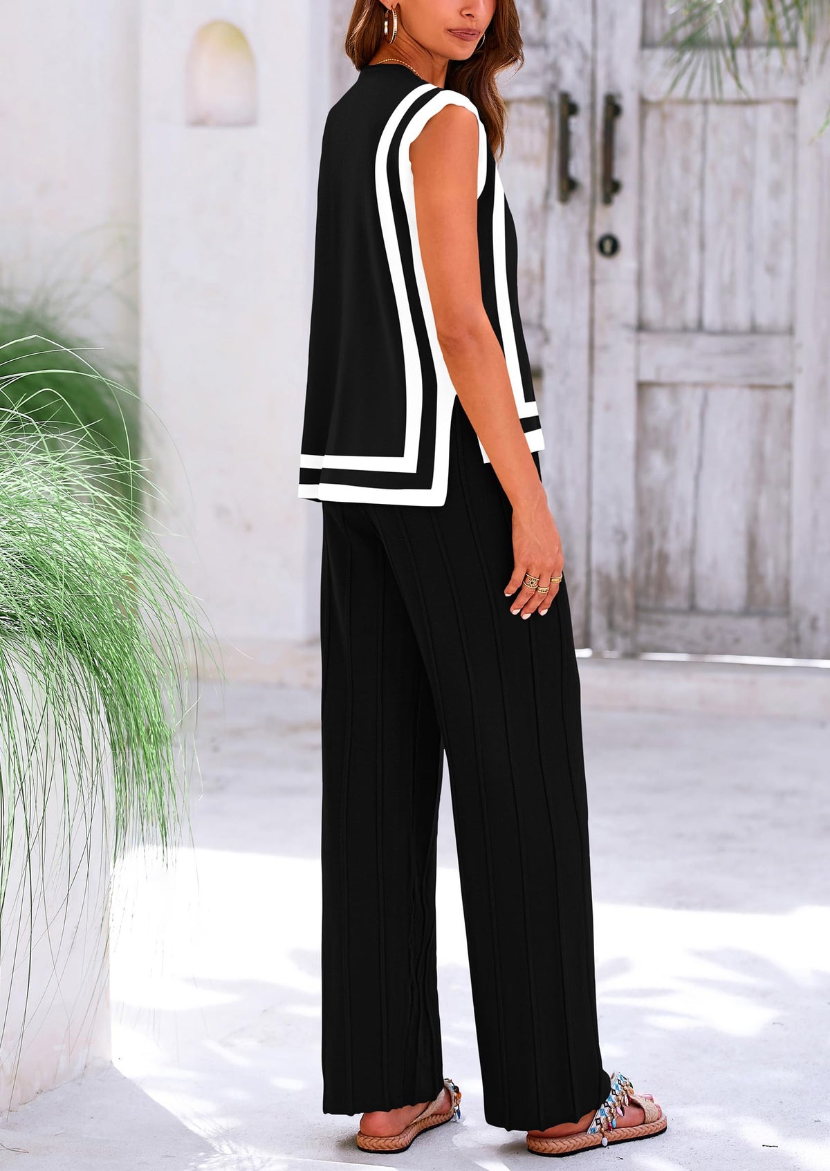 Pullover Tops And Wide Leg Pants Casual Two Piece Sets