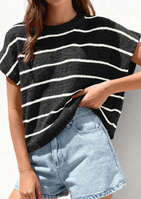 PRETTYGARDEN Womens Summer Short Sleeve Tops Trendy Crew Neck Striped Knit Sweater Business Casual Spring Clothes PRETTYGARDEN