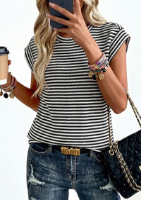 PRETTYGARDEN Women's Spring Vest Tops Cap Sleeve Striped Shirt Knit Tank Top Summer Beach Vacation Clothes PRETTYGARDEN