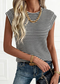 PRETTYGARDEN Women's Spring Vest Tops Cap Sleeve Striped Shirt Knit Tank Top Summer Beach Vacation Clothes PRETTYGARDEN