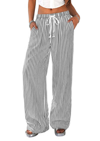 PRETTYGARDEN Striped Wide Leg Pants Women Loungewear with Pocket | Baggy Palazzo with Drawstring, Regular Elastic Waist Bottom, Casual Outfits 2026 for School, Beach Vacation & Travel