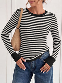 PRETTYGARDEN Womens Long Sleeve Striped Fitted Sweater Tops  | Crewneck Color Block Fall Sweaters, Stretchy Ribbed Knit Tops, Slim Fit Shirts for Going Out, Business Casual, Trendy Clothes