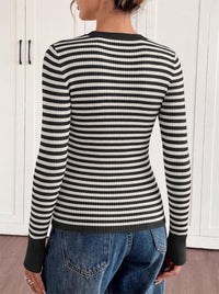 PRETTYGARDEN Womens Long Sleeve Striped Fitted Sweater Tops  | Crewneck Color Block Fall Sweaters, Stretchy Ribbed Knit Tops, Slim Fit Shirts for Going Out, Business Casual, Trendy Clothes