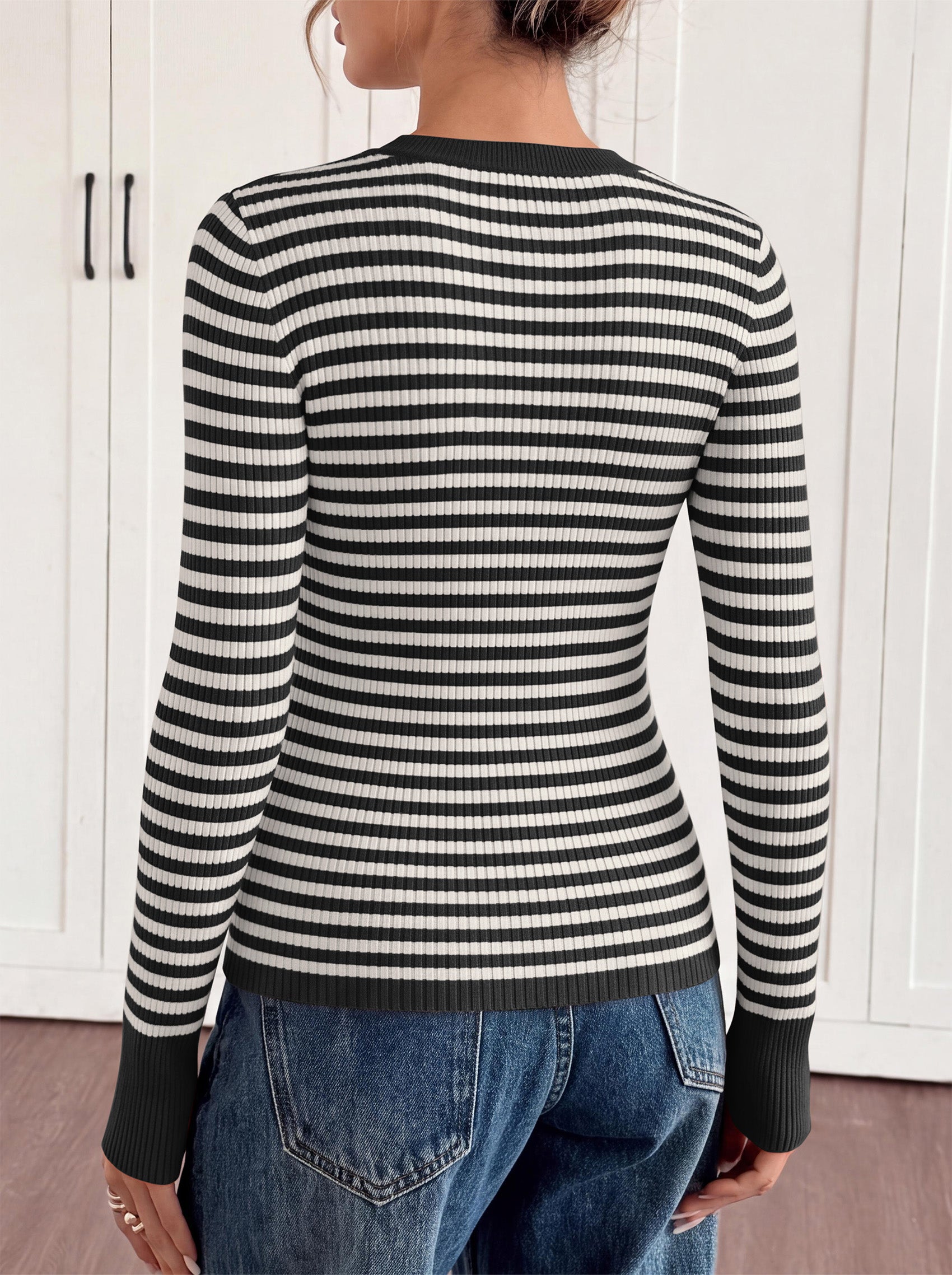 PRETTYGARDEN Womens Long Sleeve Striped Fitted Sweater Tops  | Crewneck Color Block Fall Sweaters, Stretchy Ribbed Knit Tops, Slim Fit Shirts for Going Out, Business Casual, Trendy Clothes