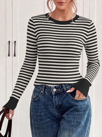 PRETTYGARDEN Womens Long Sleeve Striped Fitted Sweater Tops  | Crewneck Color Block Fall Sweaters, Stretchy Ribbed Knit Tops, Slim Fit Shirts for Going Out, Business Casual, Trendy Clothes