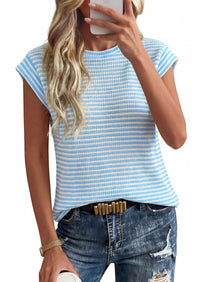 PRETTYGARDEN Women's Spring Vest Tops Cap Sleeve Striped Shirt Knit Tank Top Summer Beach Vacation Clothes PRETTYGARDEN