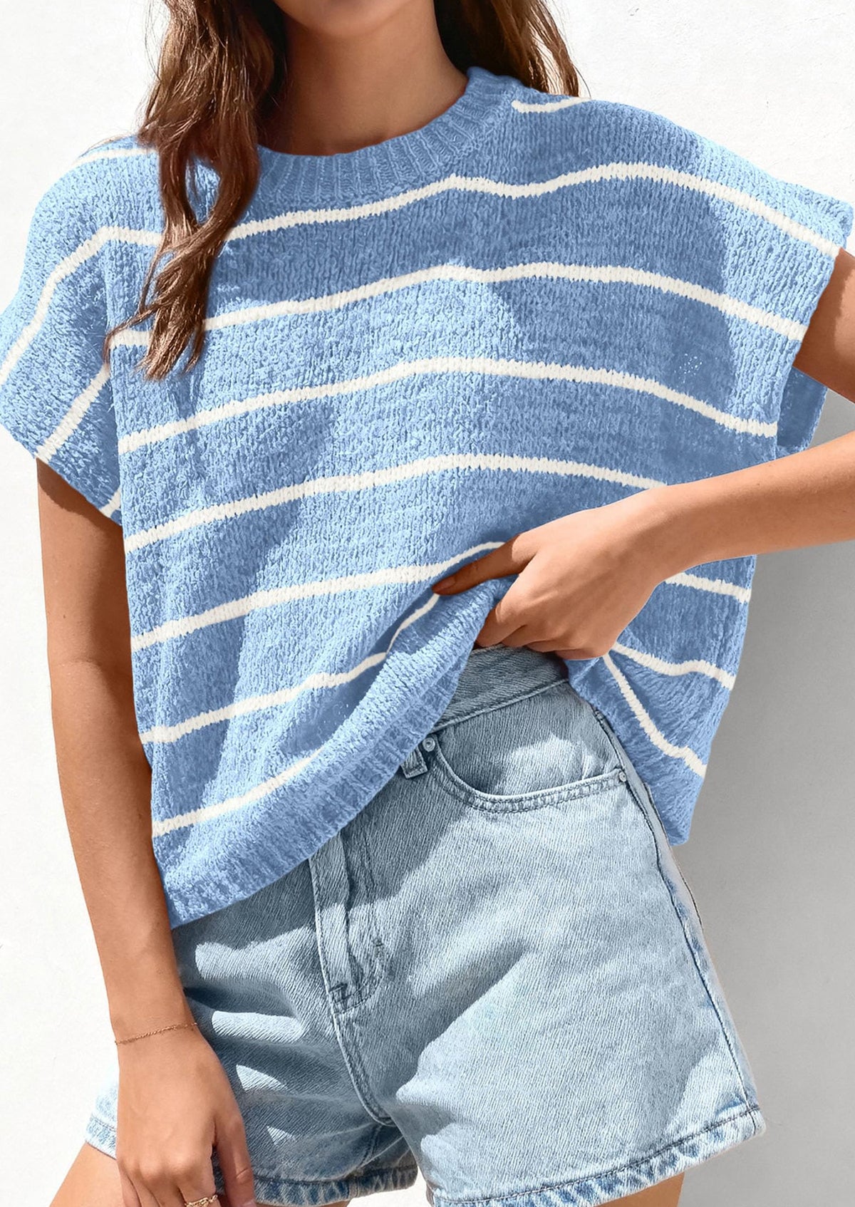 PRETTYGARDEN Womens Summer Short Sleeve Tops Trendy Crew Neck Striped Knit Sweater Business Casual Spring Clothes PRETTYGARDEN