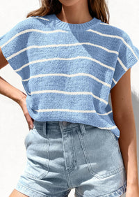 PRETTYGARDEN Womens Summer Short Sleeve Tops Trendy Crew Neck Striped Knit Sweater Business Casual Spring Clothes PRETTYGARDEN