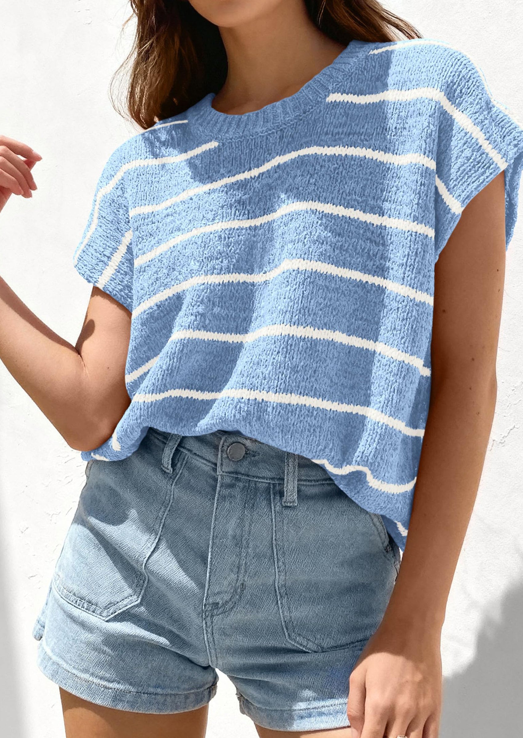 PRETTYGARDEN Womens Summer Short Sleeve Tops Trendy Crew Neck Striped Knit Sweater Business Casual Spring Clothes PRETTYGARDEN