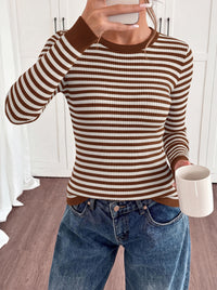PRETTYGARDEN Womens Long Sleeve Striped Fitted Sweater Tops  | Crewneck Color Block Fall Sweaters, Stretchy Ribbed Knit Tops, Slim Fit Shirts for Going Out, Business Casual, Trendy Clothes