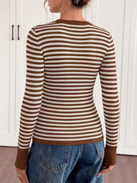 PRETTYGARDEN Womens Long Sleeve Striped Fitted Sweater Tops  | Crewneck Color Block Fall Sweaters, Stretchy Ribbed Knit Tops, Slim Fit Shirts for Going Out, Business Casual, Trendy Clothes