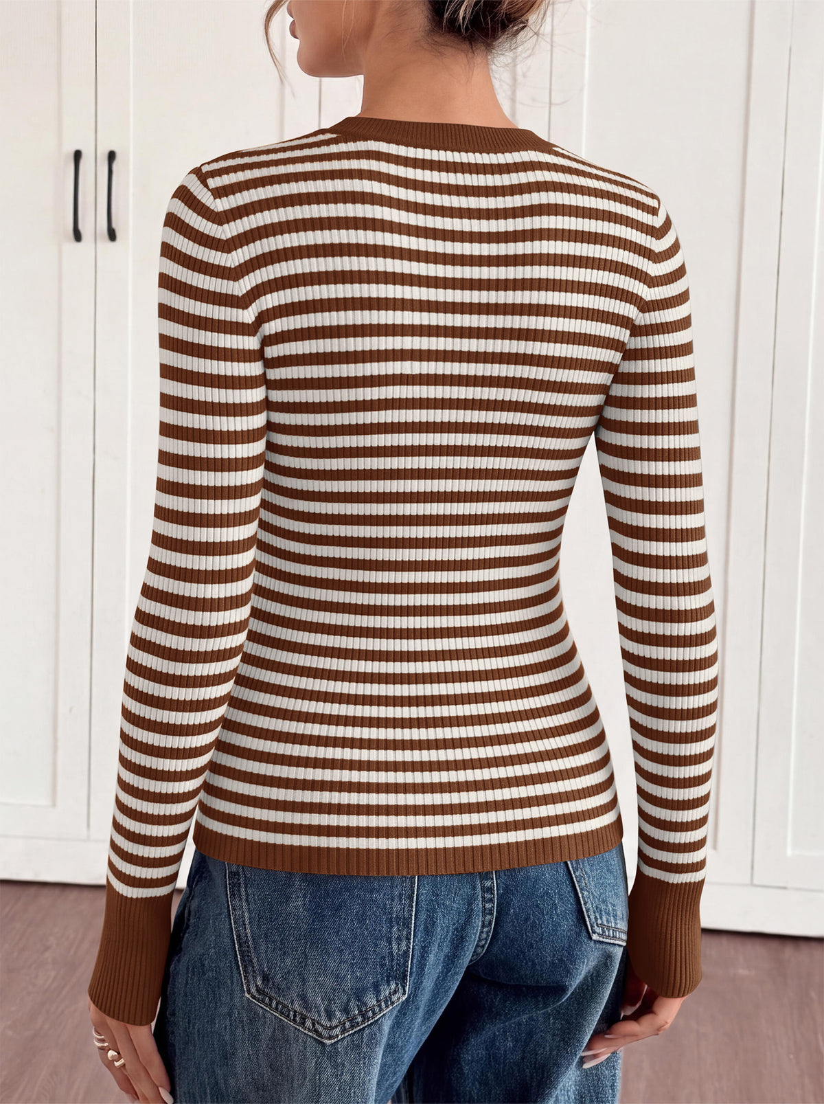 PRETTYGARDEN Womens Long Sleeve Striped Fitted Sweater Tops  | Crewneck Color Block Fall Sweaters, Stretchy Ribbed Knit Tops, Slim Fit Shirts for Going Out, Business Casual, Trendy Clothes