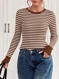 PRETTYGARDEN Womens Long Sleeve Striped Fitted Sweater Tops  | Crewneck Color Block Fall Sweaters, Stretchy Ribbed Knit Tops, Slim Fit Shirts for Going Out, Business Casual, Trendy Clothes