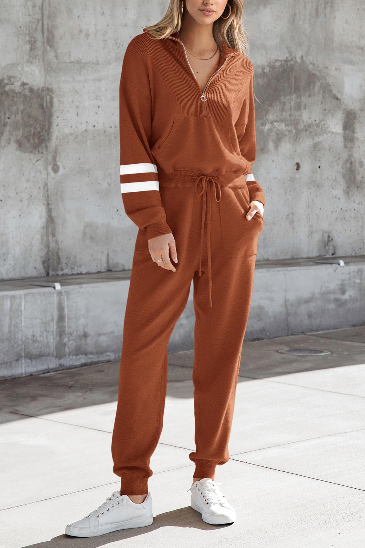 2 Piece Sweater Set Pullover Zip Up Sweatshirt Jogger Sweatpants Tracksuit Casual Outfit