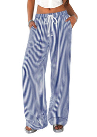 PRETTYGARDEN Striped Wide Leg Pants Women Loungewear with Pocket | Baggy Palazzo with Drawstring, Regular Elastic Waist Bottom, Casual Outfits 2026 for School, Beach Vacation & Travel