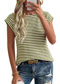 PRETTYGARDEN Women's Spring Vest Tops Cap Sleeve Striped Shirt Knit Tank Top Summer Beach Vacation Clothes PRETTYGARDEN