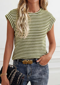 PRETTYGARDEN Women's Spring Vest Tops Cap Sleeve Striped Shirt Knit Tank Top Summer Beach Vacation Clothes PRETTYGARDEN