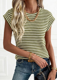 PRETTYGARDEN Women's Spring Vest Tops Cap Sleeve Striped Shirt Knit Tank Top Summer Beach Vacation Clothes PRETTYGARDEN