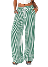 PRETTYGARDEN Striped Wide Leg Pants Women Loungewear with Pocket | Baggy Palazzo with Drawstring, Regular Elastic Waist Bottom, Casual Outfits 2026 for School, Beach Vacation & Travel