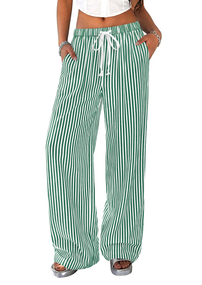 PRETTYGARDEN Striped Wide Leg Pants Women Loungewear with Pocket | Baggy Palazzo with Drawstring, Regular Elastic Waist Bottom, Casual Outfits 2026 for School, Beach Vacation & Travel