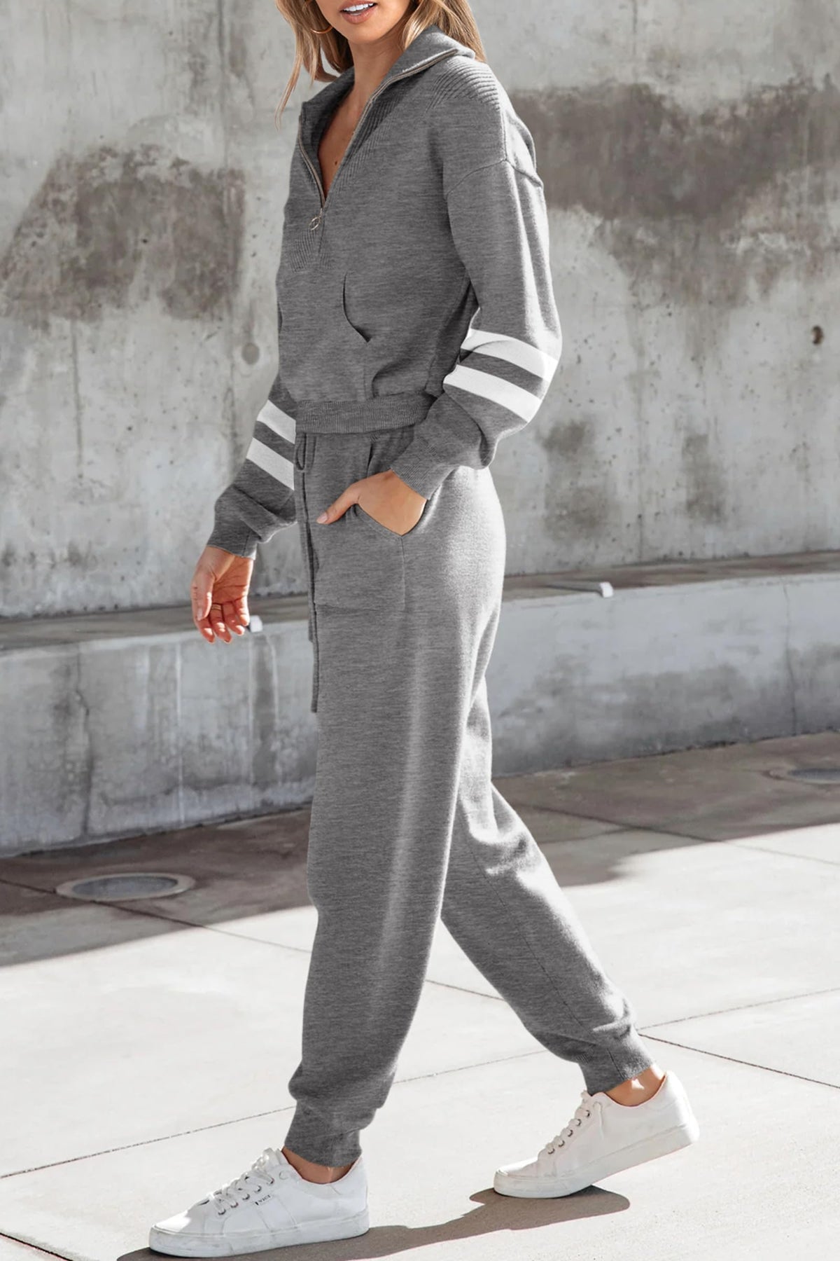 2 Piece Sweater Set Pullover Zip Up Sweatshirt Jogger Sweatpants Tracksuit Casual Outfit