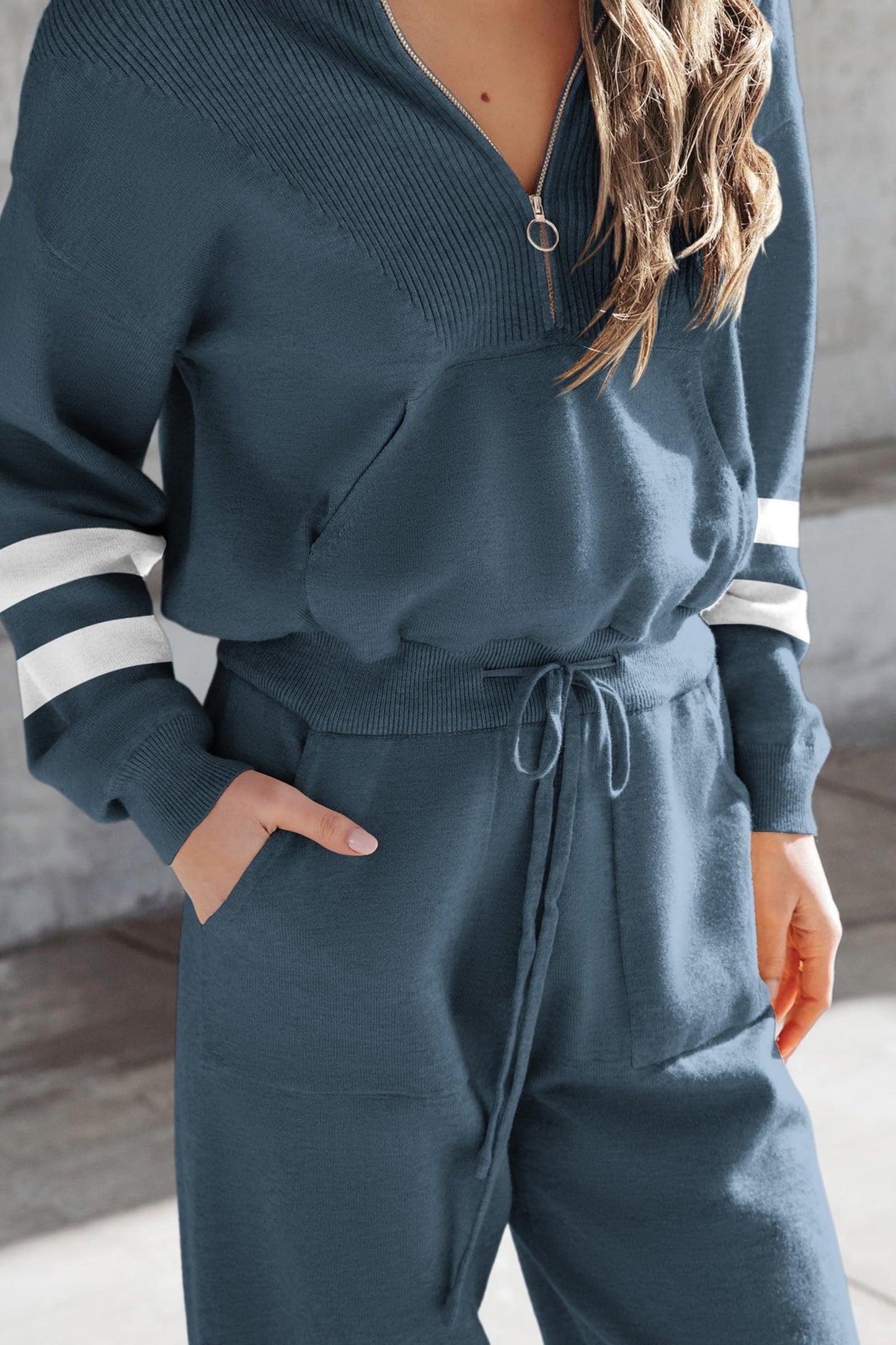 2 Piece Sweater Set Pullover Zip Up Sweatshirt Jogger Sweatpants Tracksuit Casual Outfit