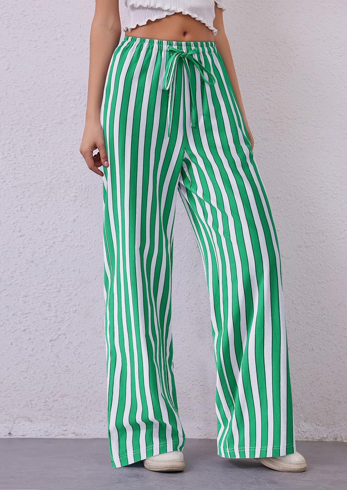 Women Striped Pants 2025 Summer Casual Trendy Lightweight Wide Leg Drawstring Lounge Pajama Trouser with Pockets