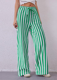 Women Striped Pants 2025 Summer Casual Trendy Lightweight Wide Leg Drawstring Lounge Pajama Trouser with Pockets