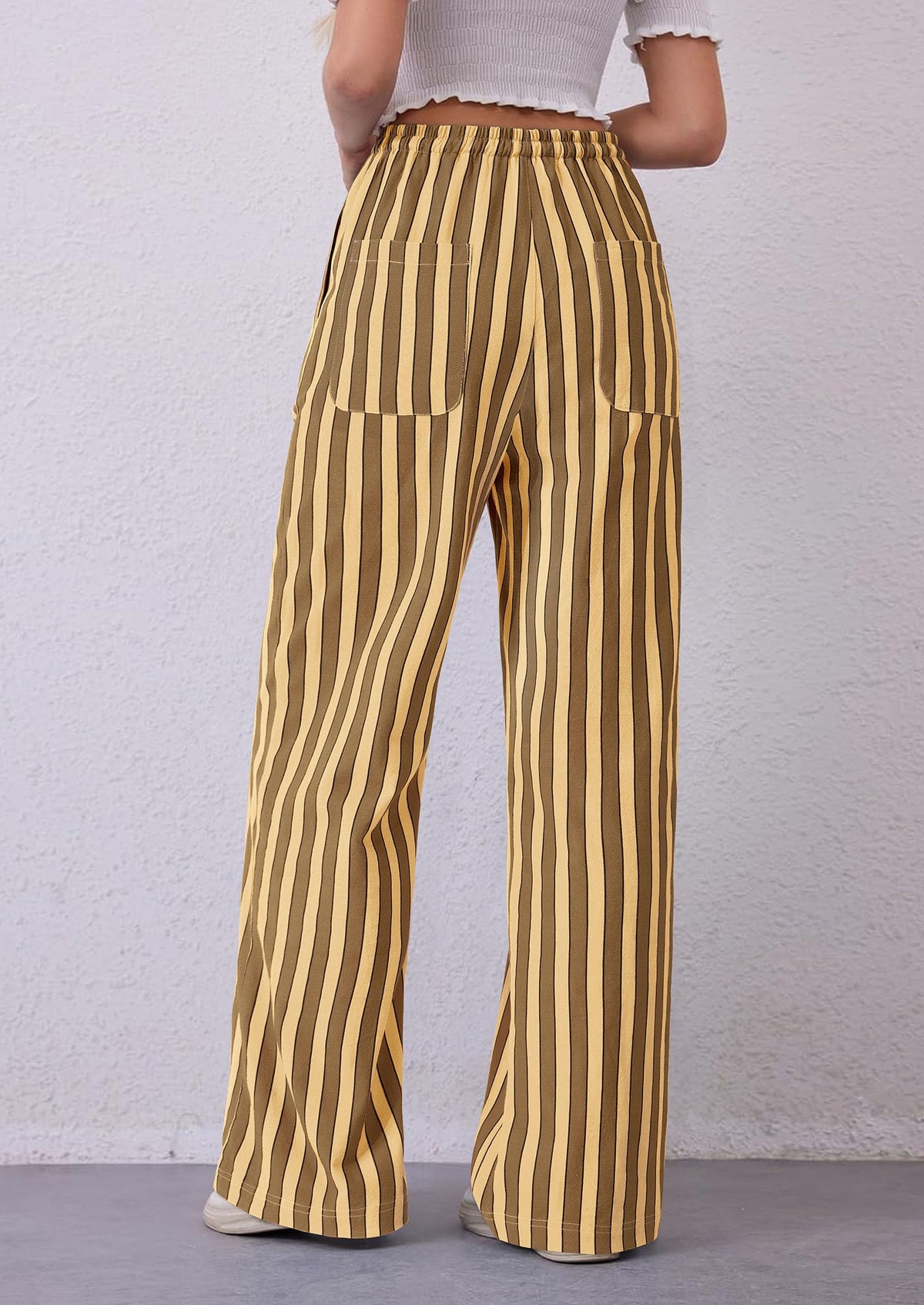 Women Striped Pants 2025 Summer Casual Trendy Lightweight Wide Leg Drawstring Lounge Pajama Trouser with Pockets