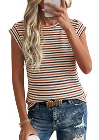 PRETTYGARDEN Women's Spring Vest Tops Cap Sleeve Striped Shirt Knit Tank Top Summer Beach Vacation Clothes PRETTYGARDEN