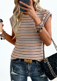 PRETTYGARDEN Women's Spring Vest Tops Cap Sleeve Striped Shirt Knit Tank Top Summer Beach Vacation Clothes PRETTYGARDEN