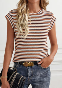 PRETTYGARDEN Women's Spring Vest Tops Cap Sleeve Striped Shirt Knit Tank Top Summer Beach Vacation Clothes PRETTYGARDEN