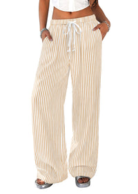 PRETTYGARDEN Striped Wide Leg Pants Women Loungewear with Pocket | Baggy Palazzo with Drawstring, Regular Elastic Waist Bottom, Casual Outfits 2026 for School, Beach Vacation & Travel