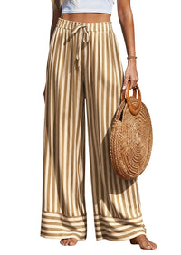 PRETTYGARDEN Womens Palazzo Pants 2026 Summer Striped Wide Leg Trousers Elastic Waist Flowy Lounge Pant Pockets