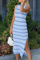 Knit Side Slit Striped Long Tank Dress