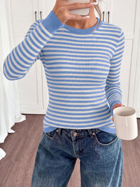 PRETTYGARDEN Womens Long Sleeve Striped Fitted Sweater Tops  | Crewneck Color Block Fall Sweaters, Stretchy Ribbed Knit Tops, Slim Fit Shirts for Going Out, Business Casual, Trendy Clothes