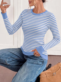 PRETTYGARDEN Womens Long Sleeve Striped Fitted Sweater Tops  | Crewneck Color Block Fall Sweaters, Stretchy Ribbed Knit Tops, Slim Fit Shirts for Going Out, Business Casual, Trendy Clothes